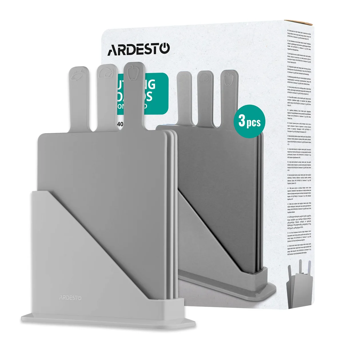 Кухонний комплект пластикових дошок на підставці ARDESTO Fresh, 3 шт, 24.1х33х7.9 см.