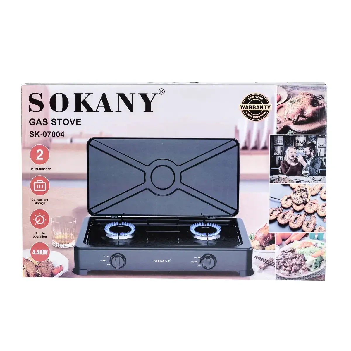 Газова плита настільна Sokany сталь 33х52 см чорна 2 конфорки