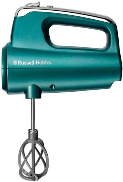 Ручний міксер Russell Hobbs бірюзового кольору, потужність 350 Вт, 4 насадки, функція турборежиму.