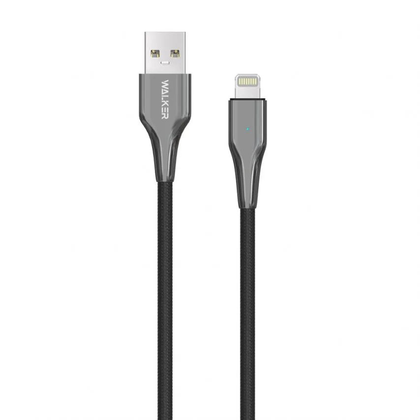 Кабель USB WALKER тканинний 1м Lightning чорний 3,1А Quick Charge