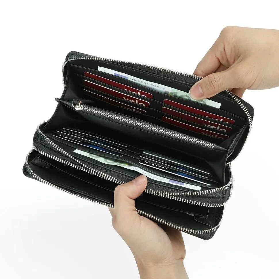 Мужской кожаный клатч TARWA черный с RFID защитой на молнии 2 отделения с петлей для документов