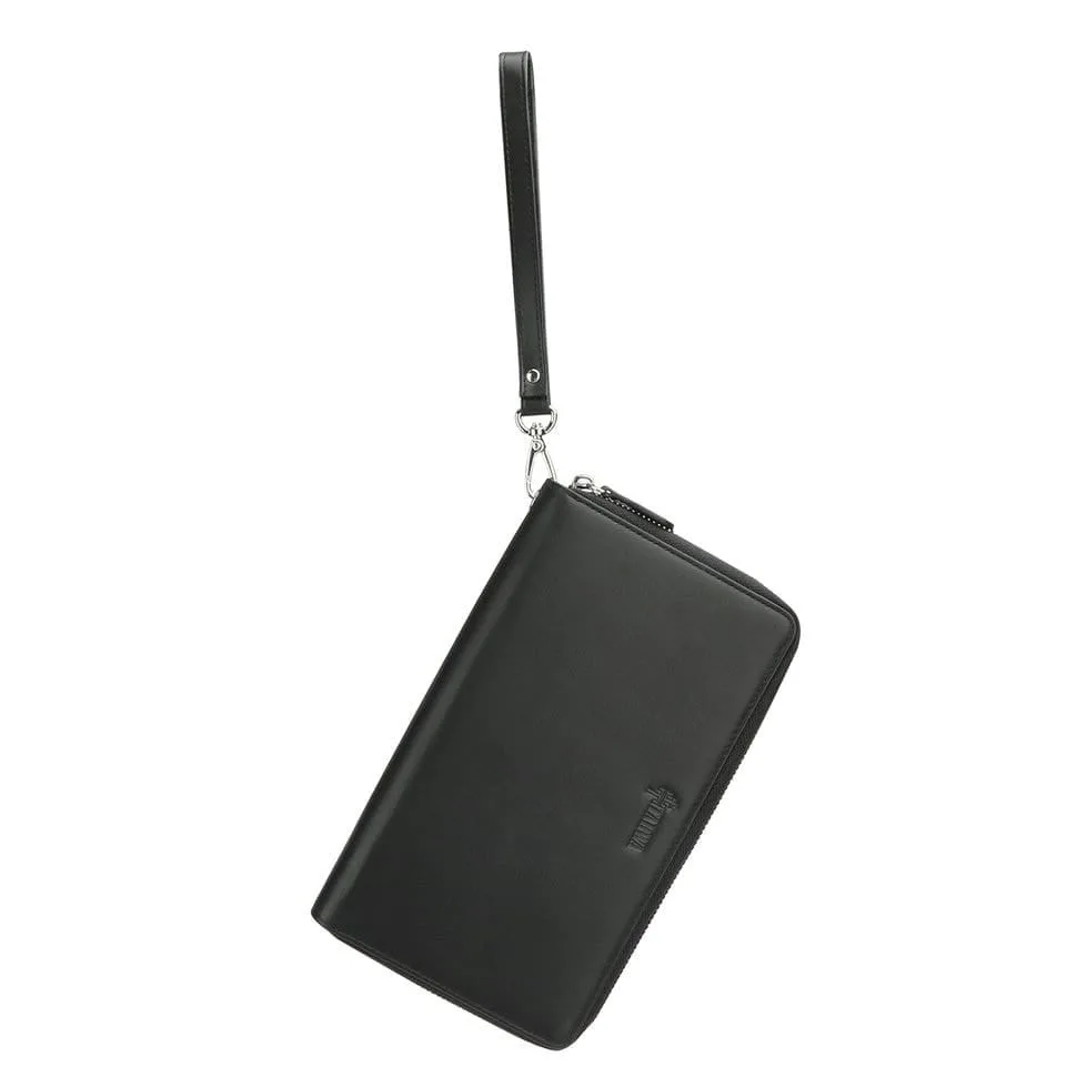 Мужской кожаный клатч TARWA черный с RFID защитой на молнии 2 отделения с петлей для документов