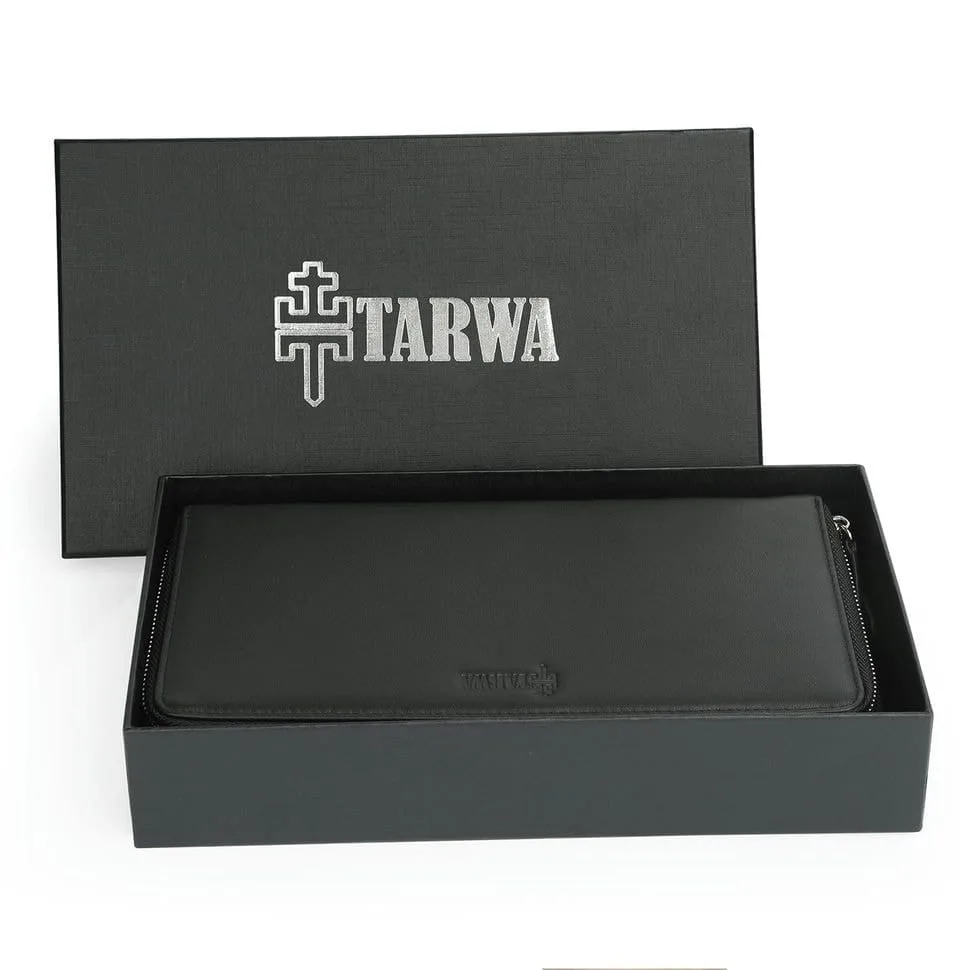 Мужской кожаный клатч TARWA черный с RFID защитой на молнии 2 отделения с петлей для документов