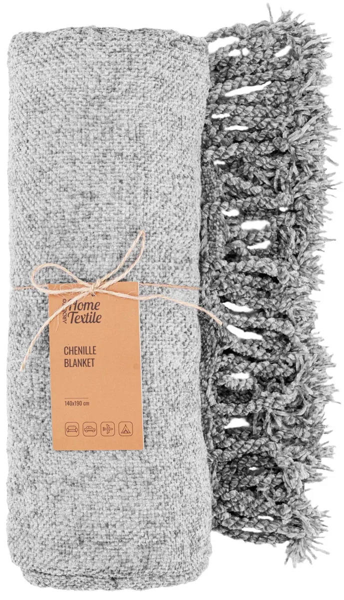 Плед ARDESTO Chenille 140х190 см, 100% поліестер, світло-сірий.
