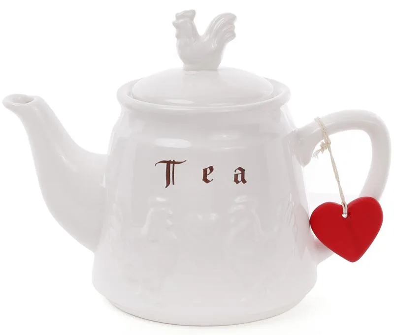 Чайник заварний Bona керамічний 1000 мл білий з малюнком Тосканські Півні