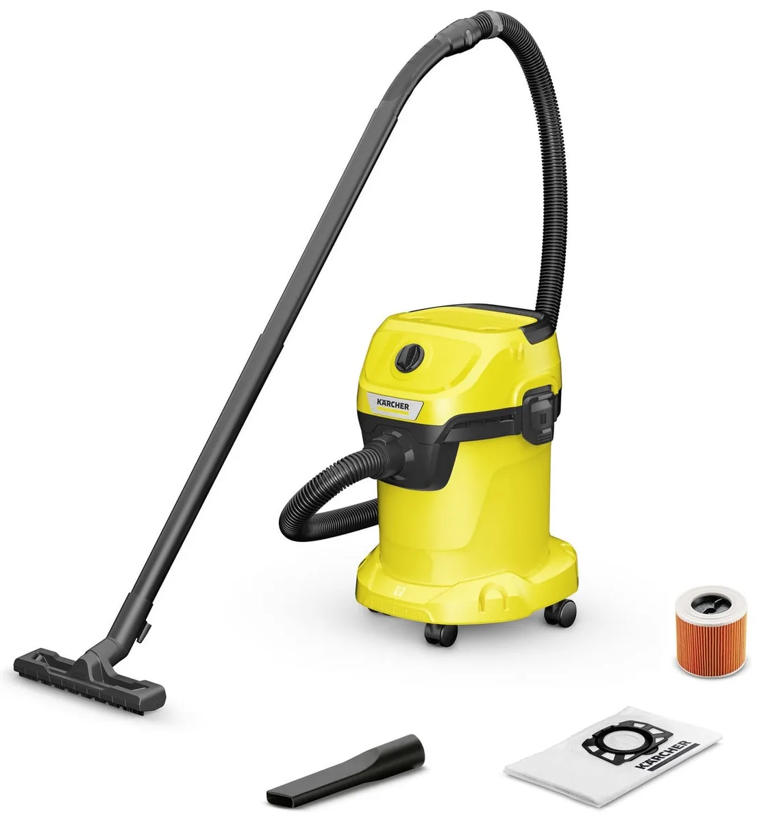 Професійний пилосос Karcher WD 3 потужністю 1000 Вт з контейнером об'ємом 17 л та вагою 4.53 кг.