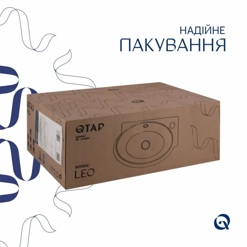 Раковина підвісна овальна Qtap Leo 430x285 мм кераміка біла з донним клапаном