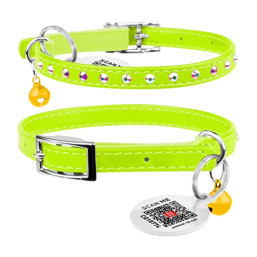 Нашийник WAUCAT Glamour шкіра 22-30 см 9 мм салатовий