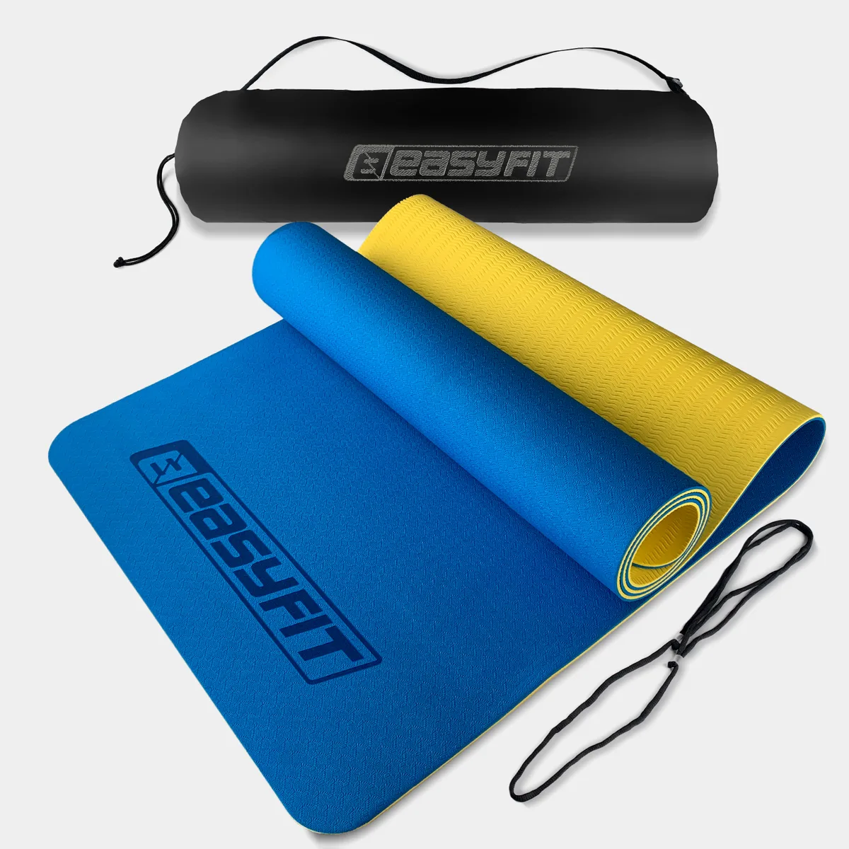 Коврик для йоги та фітнесу EasyFit TPE 183х61 см 6 мм синьо-жовтий