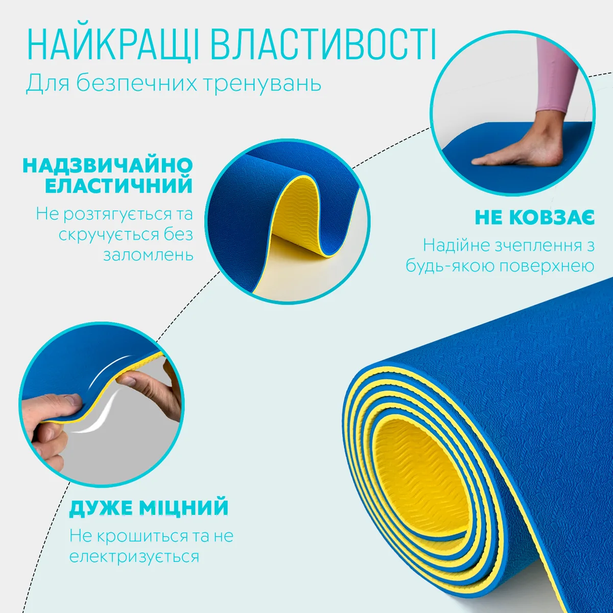 Коврик для йоги та фітнесу EasyFit TPE 183х61 см 6 мм синьо-жовтий