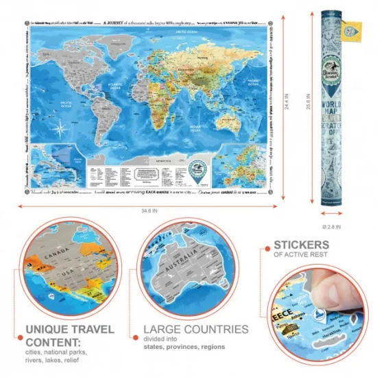 Скретч карта Discovery Map World 88х62 см папір сріблястий