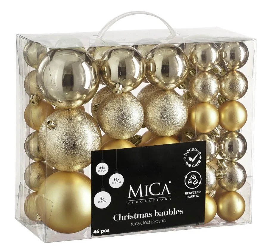 Ялинкові пластикові кулі Mica Decorations 46 шт Ø 4 6 8 см шампанське