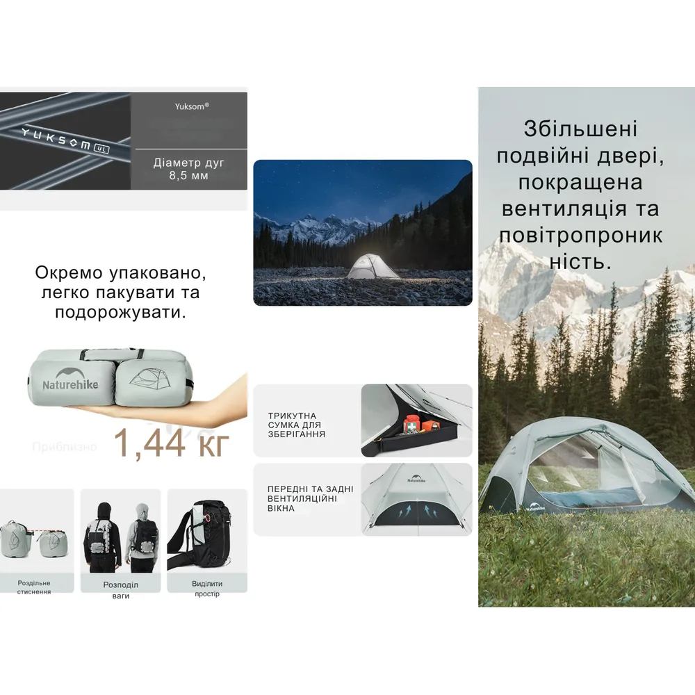 Намет двомісний Naturehike нейлон 220х260х110 см коричневий
