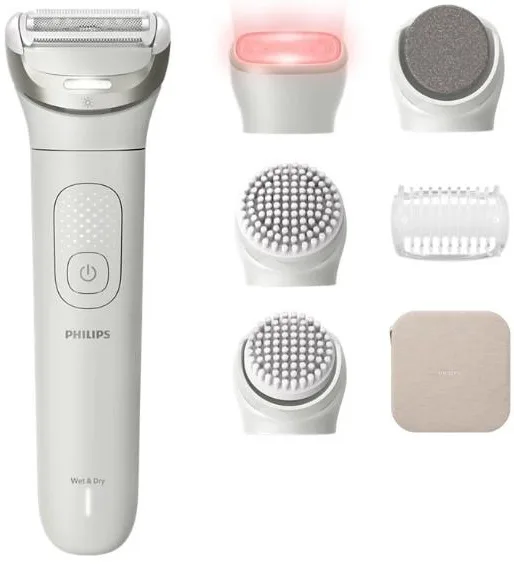 Епілятор Philips 9900, дисковий, акумуляторний, з пінцетом, вологозахищений для сухого та вологого використання, 6 насадок, в комп