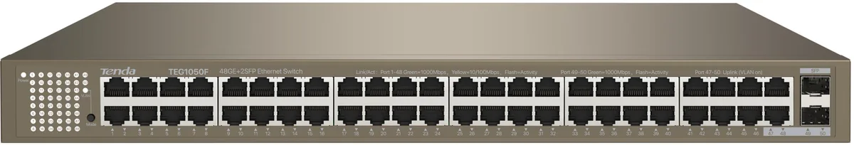 Комутатор TENDA TEG1050F 48xGE, 2xSFP Combo, Некерований