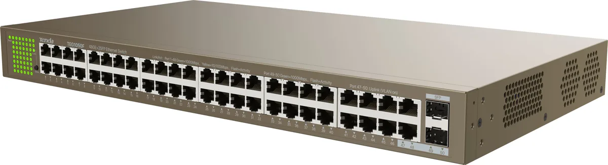 Комутатор TENDA TEG1050F 48xGE, 2xSFP Combo, Некерований