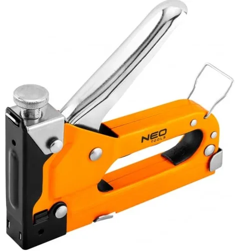 Степлер Neo Tools 4-14 мм скоби J для меблів з регулюванням зусилля притиску скоб кріплення на пояс