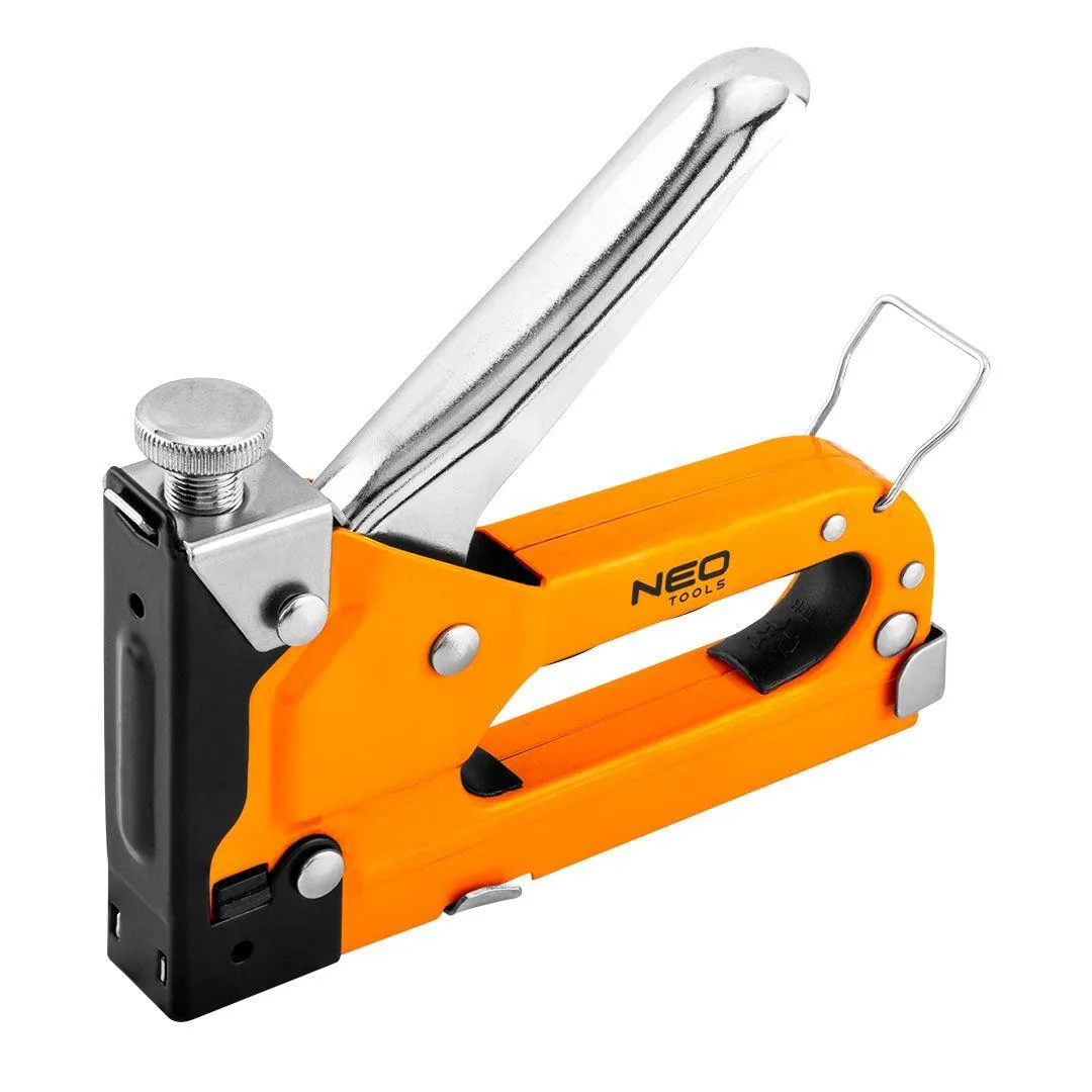Степлер Neo Tools 4-14 мм скоби J для меблів з регулюванням зусилля притиску скоб кріплення на пояс