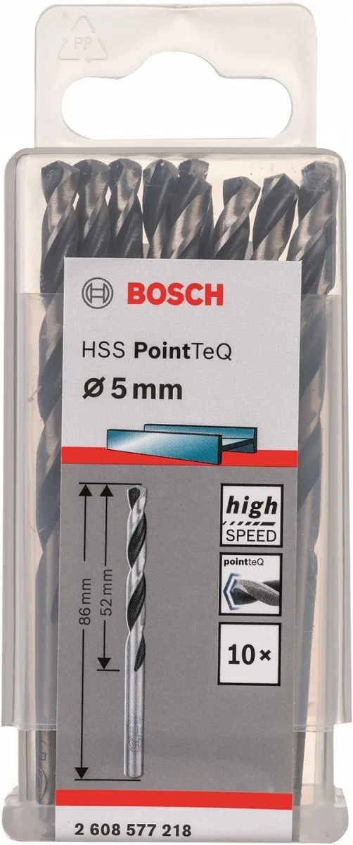 Свердло для металу Bosch Professional HSS-PointTeQ, 5х52х86мм, набір з 10 штук.