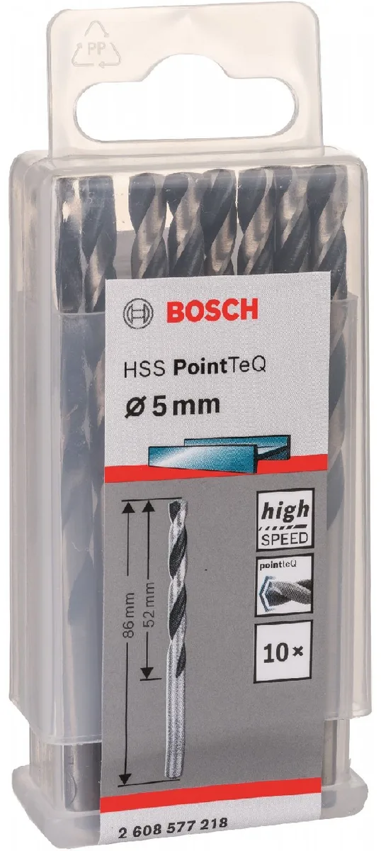 Свердло для металу Bosch Professional HSS-PointTeQ, 5х52х86мм, набір з 10 штук.