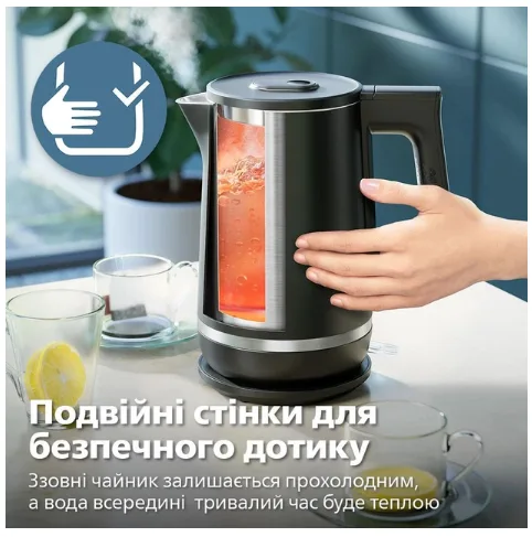 Електрочайник Philips пластик 1,7 л чорний з подвійними стінками