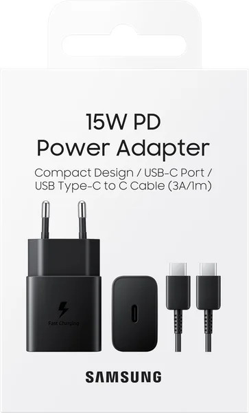 Мережевий зарядний пристрій Samsung 15 Вт USB Type-C з кабелем Чорний