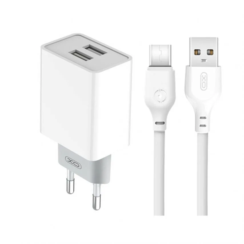 Мережевий зарядний пристрій XO 2USB 2.4A з кабелем Type-C 1м Білий