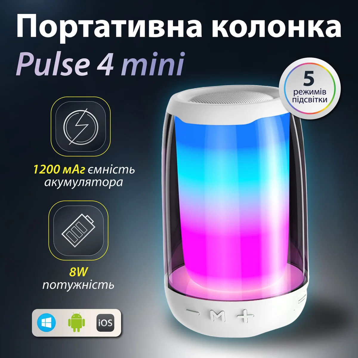 Портативна колонка Bluetooth 8 Вт пластикова 40000 Гц Білий