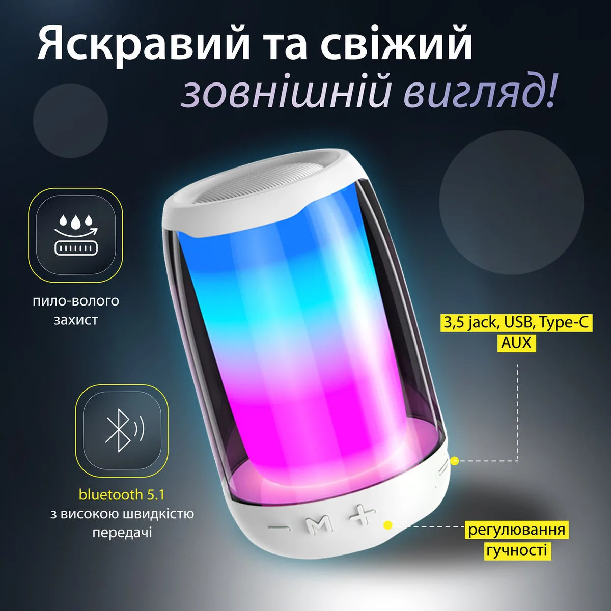 Портативна колонка Bluetooth 8 Вт пластикова 40000 Гц Білий