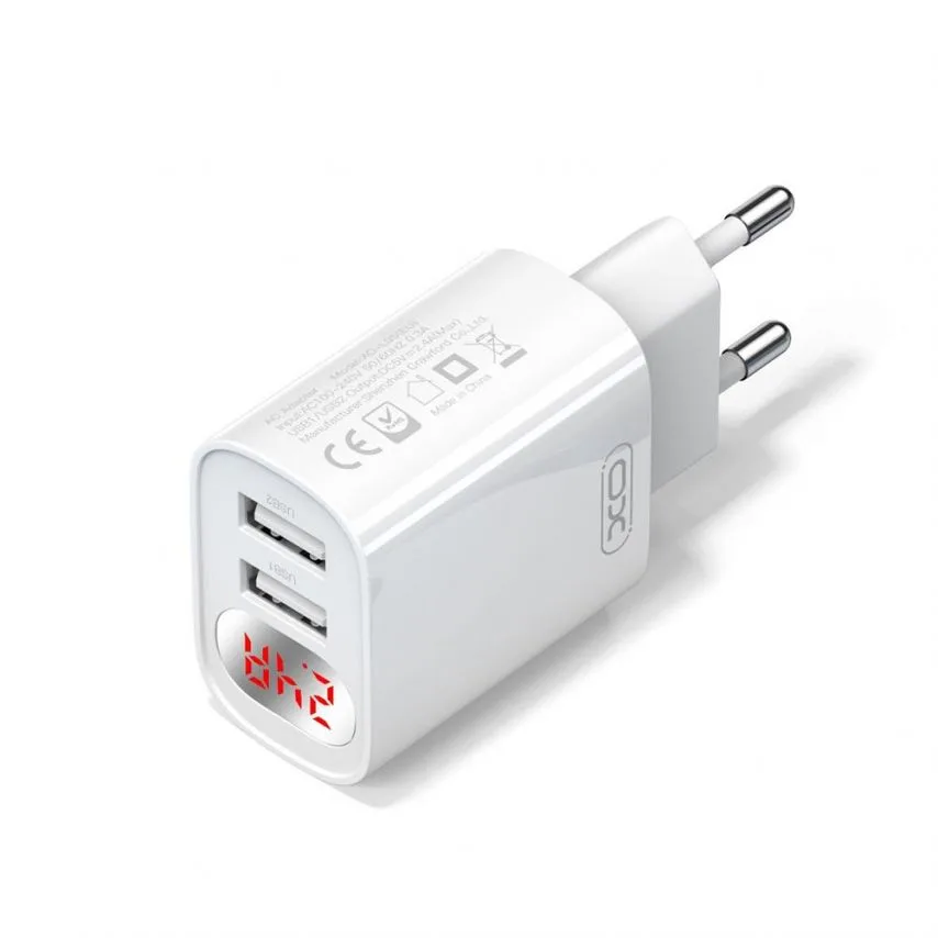 Мережевий зарядний пристрій XO адаптер 2USB 2.4A білий