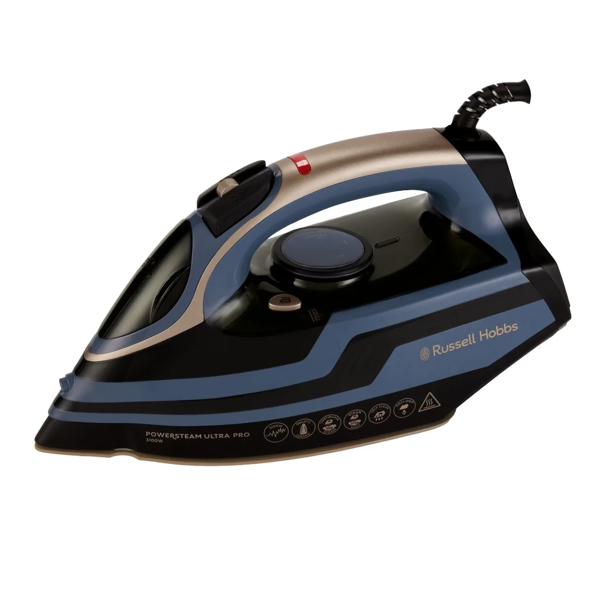 Утюг Russell Hobbs, 3100Вт, паровой удар до 210гр, вертикальное отпаривание, керамическая подошва, черный с синим
