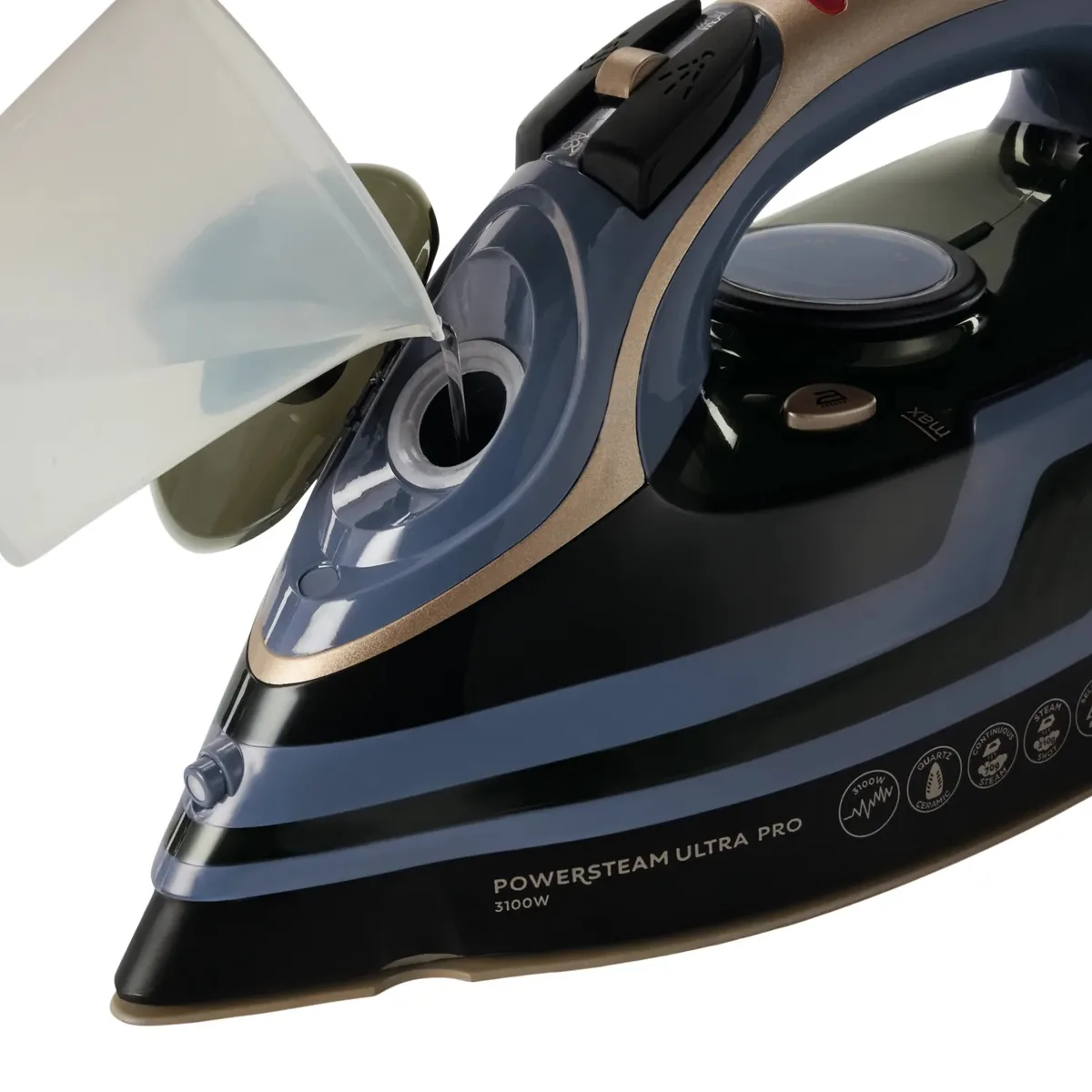 Утюг Russell Hobbs, 3100Вт, паровой удар до 210гр, вертикальное отпаривание, керамическая подошва, черный с синим