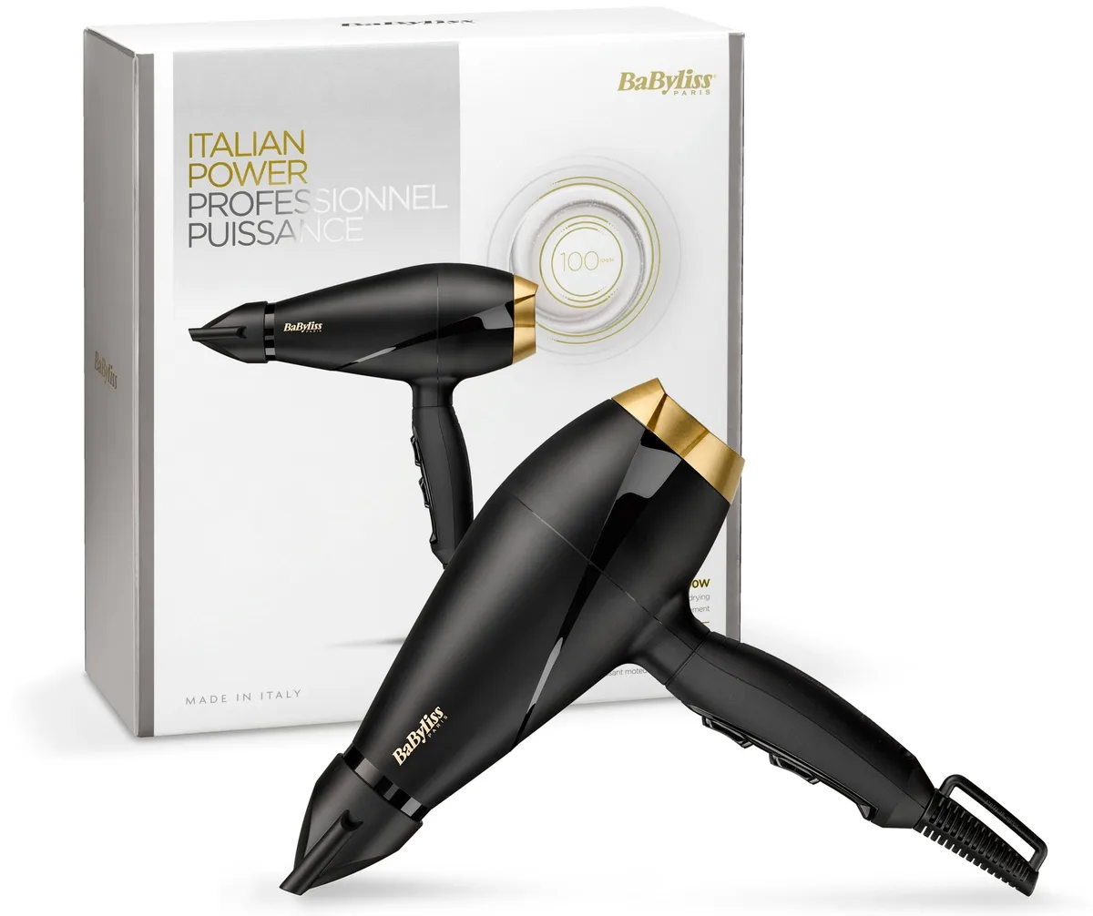 Фен Babyliss AC Motor PRO, потужність 2000Вт, 2 швидкості, дифузор, функція холодного обдування, чорний.