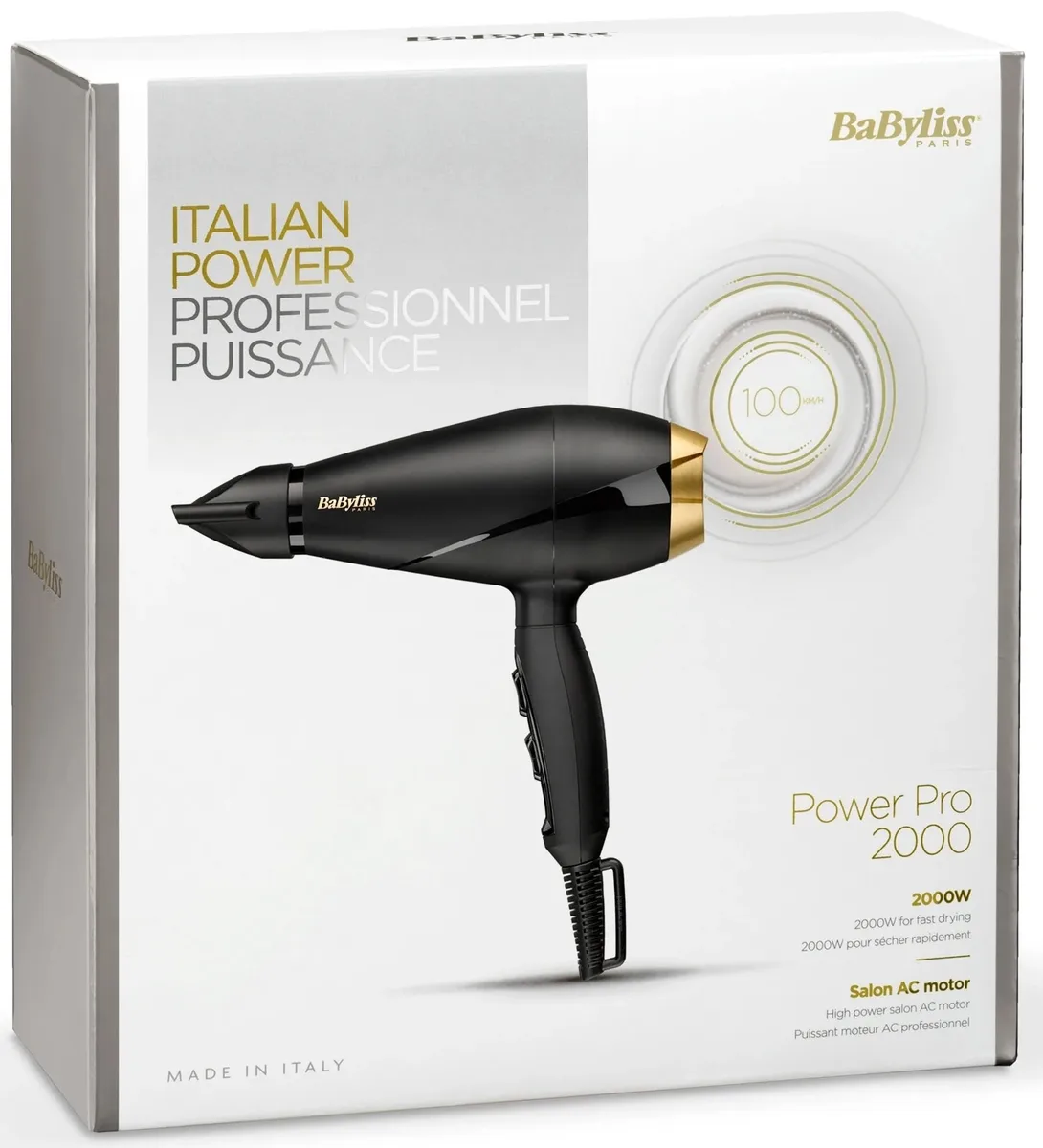 Фен Babyliss AC Motor PRO, потужність 2000Вт, 2 швидкості, дифузор, функція холодного обдування, чорний.