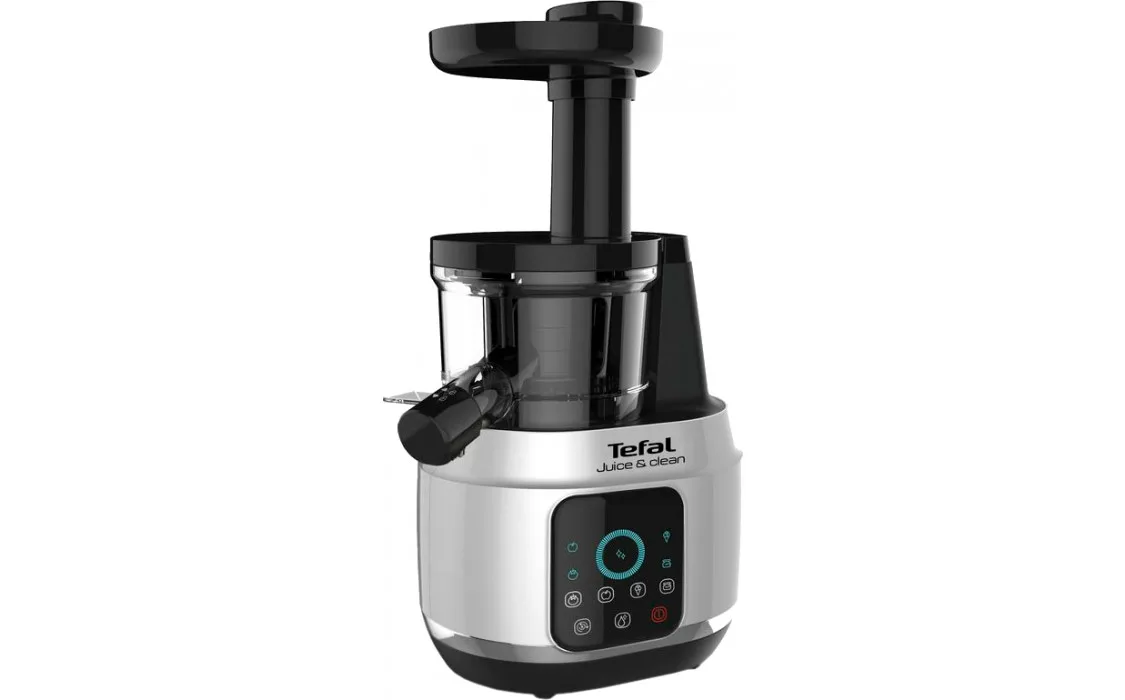 Соковитискач Tefal JuiceClean шнекового типу, потужність 150Вт, об'єм чаші 0.8л, об'єм жмиху 0.8л, виготовлений з пластику, срібля