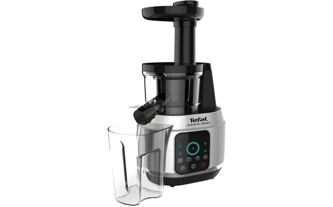 Соковитискач Tefal JuiceClean шнекового типу, потужність 150Вт, об'єм чаші 0.8л, об'єм жмиху 0.8л, виготовлений з пластику, срібля