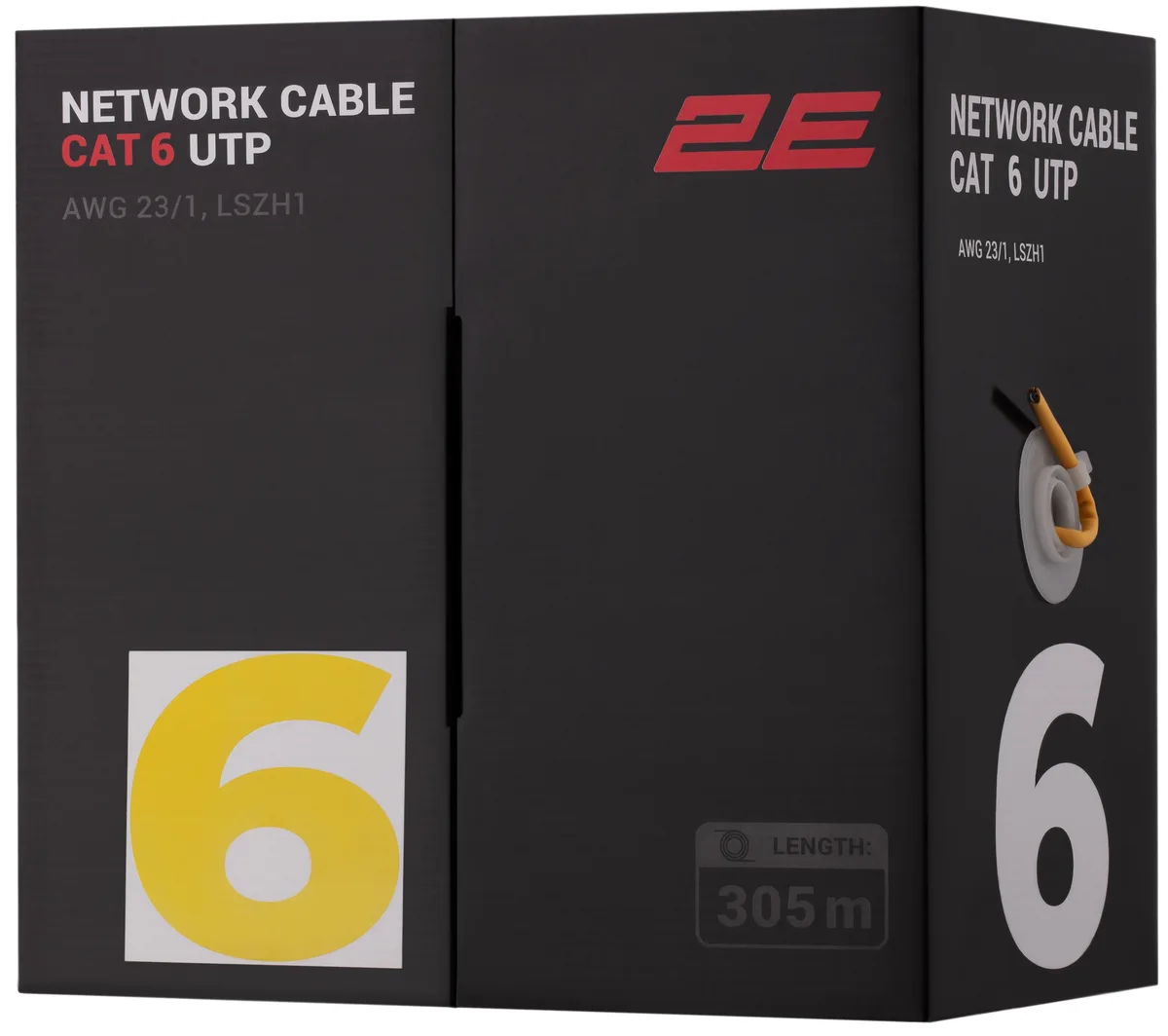 Кабель "вита пара" 2E CAT 6, U-UTP, 305м, AWG 23/1, LSZH-1, жовтий