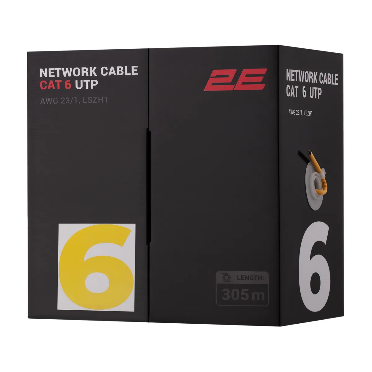 Кабель "вита пара" 2E CAT 6, U-UTP, 305м, AWG 23/1, LSZH-1, жовтий