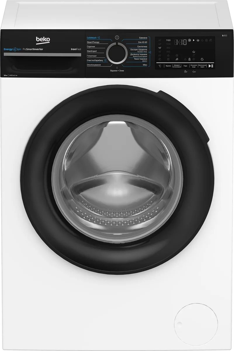 Стиральная машина Beko фронтальной загрузки, 10 кг, 1400 об/мин, класс энергопотребления A, ширина 58 см, с дисплеем, инверторным двигателем и функцией пара, белая