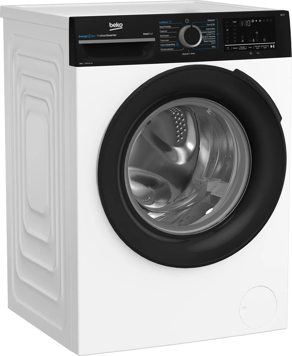 Стиральная машина Beko фронтальной загрузки, 10 кг, 1400 об/мин, класс энергопотребления A, ширина 58 см, с дисплеем, инверторным двигателем и функцией пара, белая