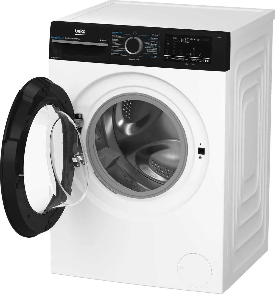 Стиральная машина Beko фронтальной загрузки, 10 кг, 1400 об/мин, класс энергопотребления A, ширина 58 см, с дисплеем, инверторным двигателем и функцией пара, белая