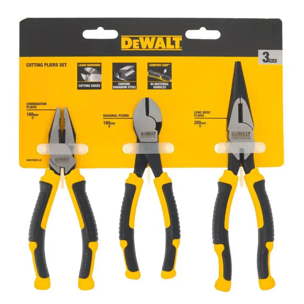 Набір шарнірних інструментів DeWALT LASER HARDENED: плоскогубці, довгі плоскогубці, кусачки (3 шт)