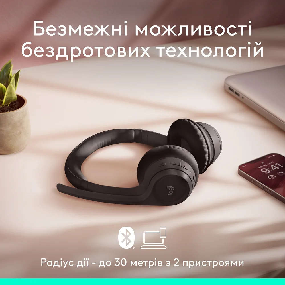 Гарнітура Logitech бездротова повнорозмірна пластикова чорна