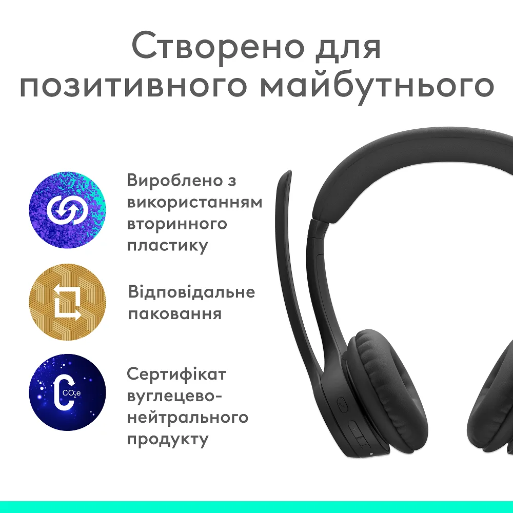 Гарнітура Logitech бездротова повнорозмірна пластикова чорна