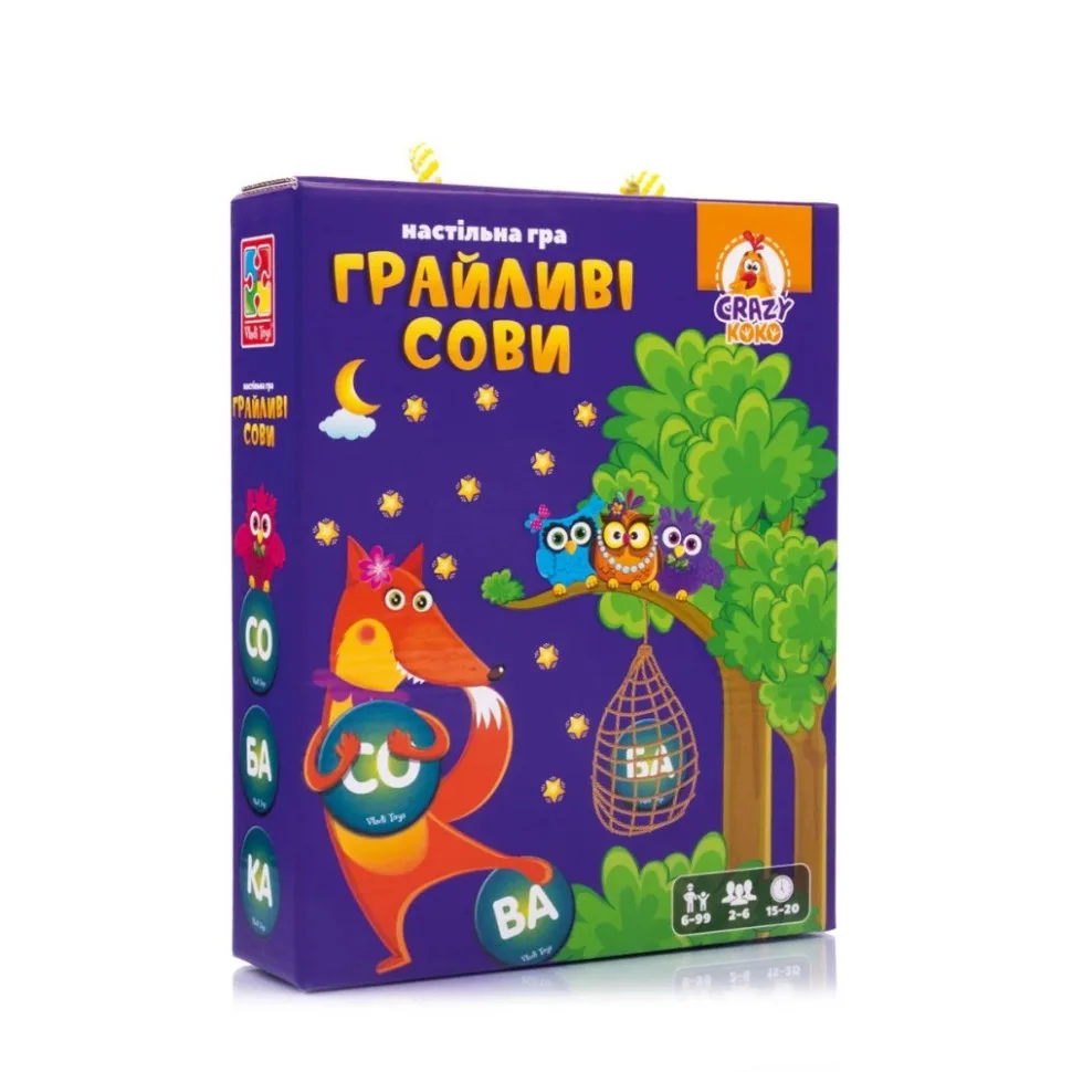 Дитяча настільна гра Грайливі сови 99 фішок для розвитку читання комбінований 22,5х5,5х18,5 см різні кольори