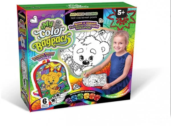Рюкзак-розмальовка Danko Toys антистрес 30х40 см Ведмедик білий