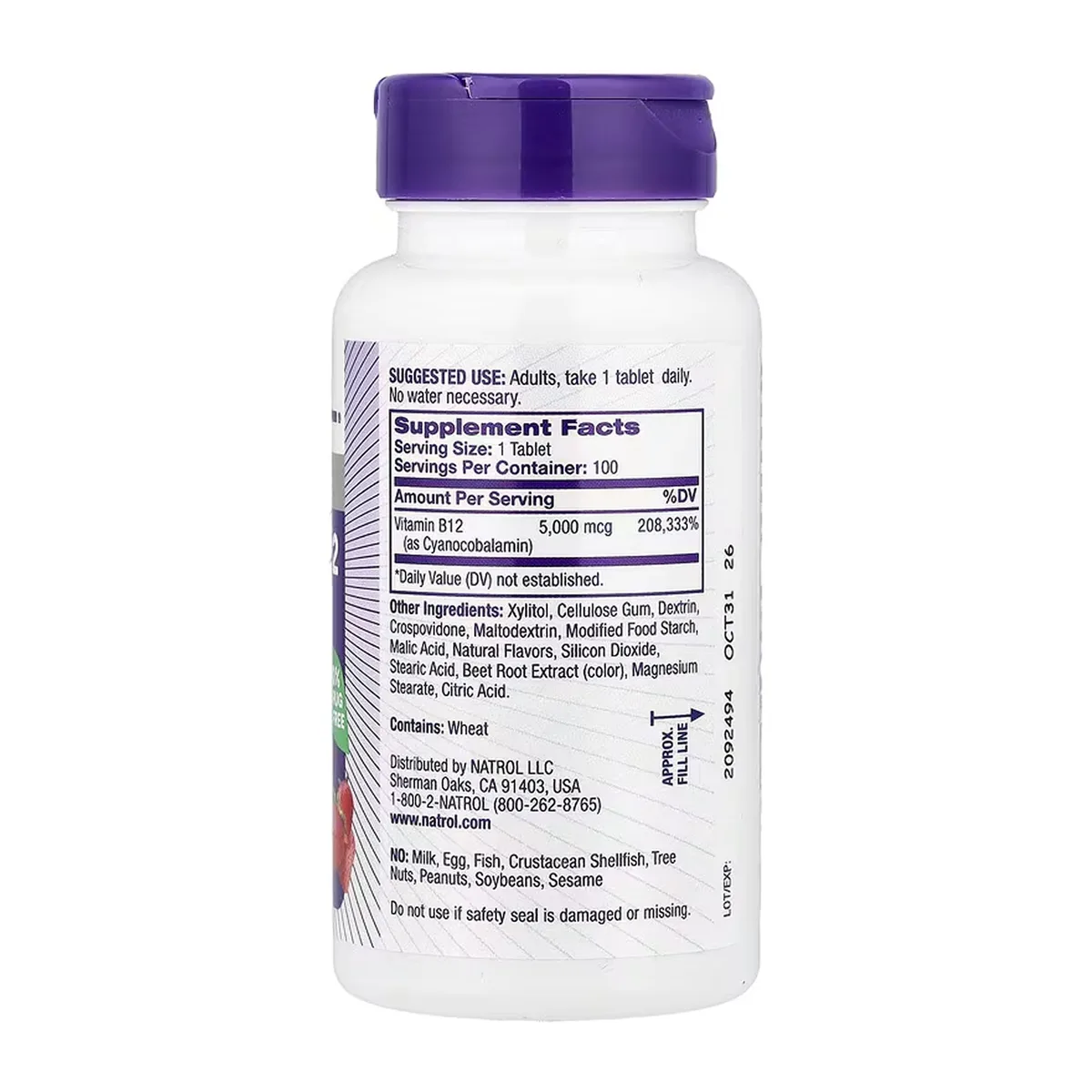 Вітамін B-12 Natrol 5000 мкг 100 таблеток швидкорозчинні