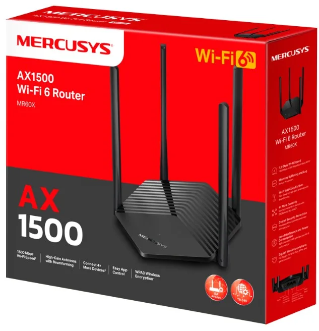 Бездротовий маршрутизатор Mercusys Wi-Fi 6 2,4 ГГц 5 ГГц 4 антени