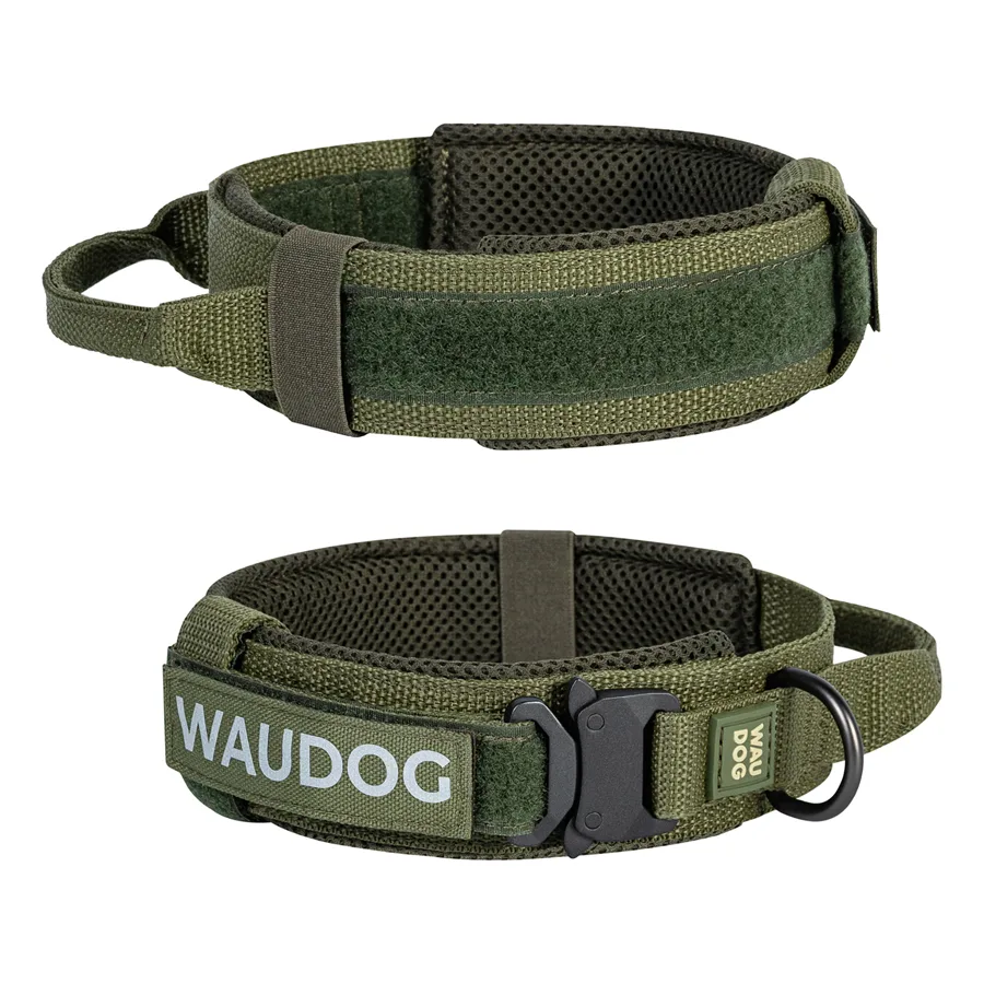 Нашийник тактичний WAUDOG PRO з ручкою для собак L 45-55 см металевий хакі