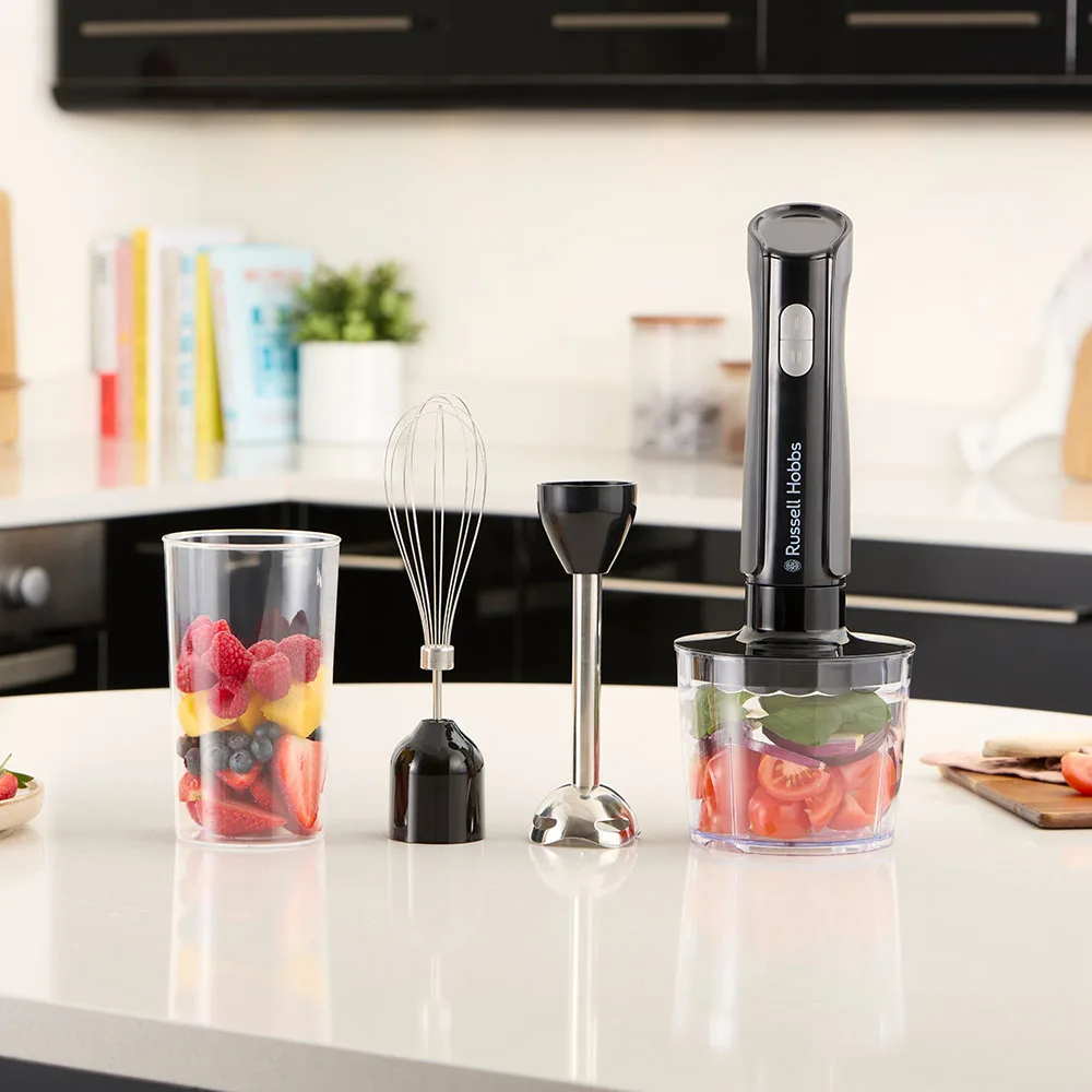 Занурювальний блендер Russell Hobbs Desire Matte Charcoal, 500 Вт, чаша 500 мл, вінчик, міні-подрібнювач, чорний.
